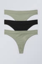 Black & Light Dusty Green Mix - 3-pack Cat Soft Thong - 0