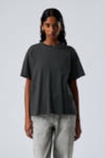 Dark Grey - Relaxed Boxy Cotton T-shirt - 0