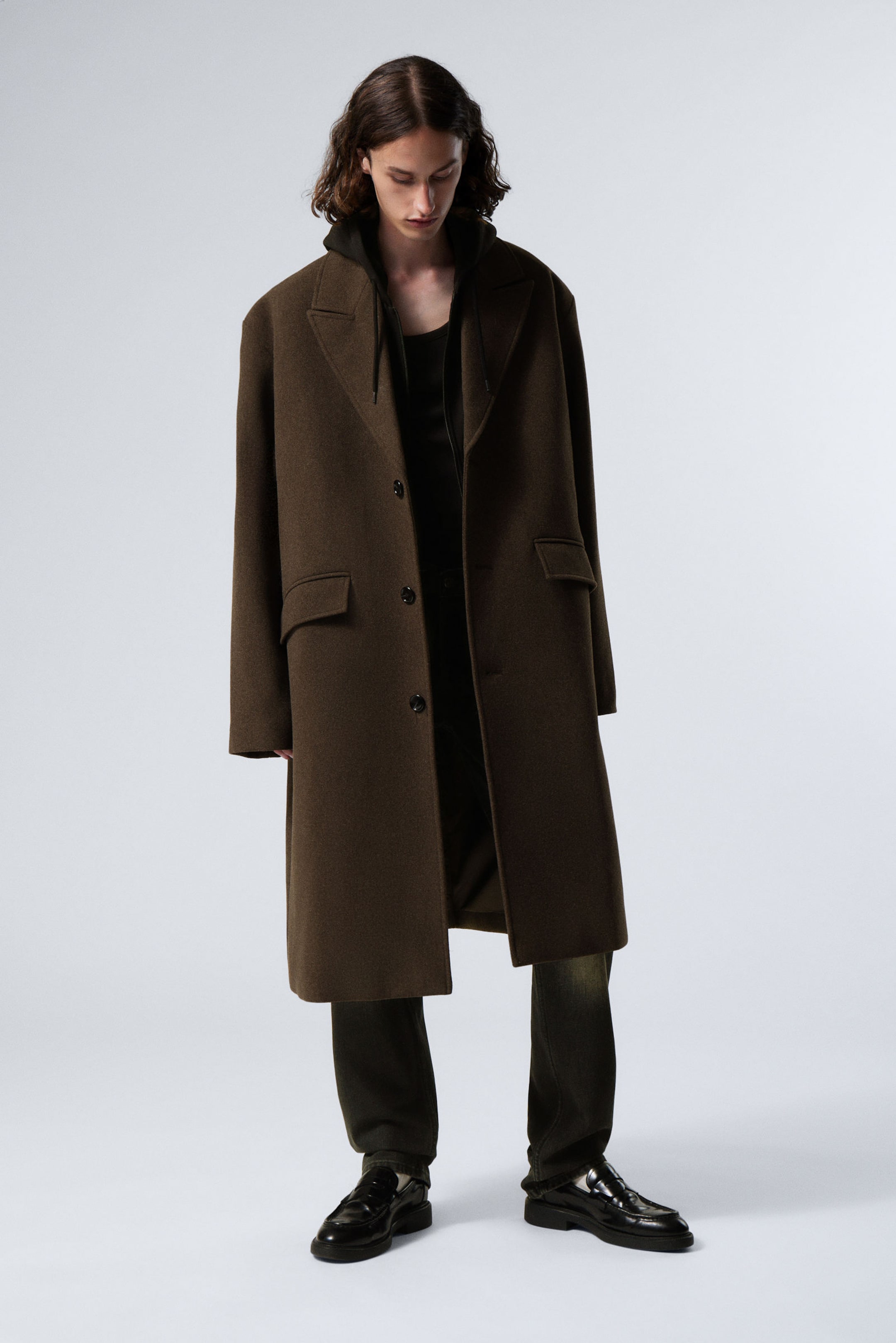 Dark Brown - Single Breasted Wool-blend Coat - 0