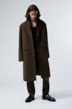 Dark Brown - Single Breasted Wool-blend Coat - 0