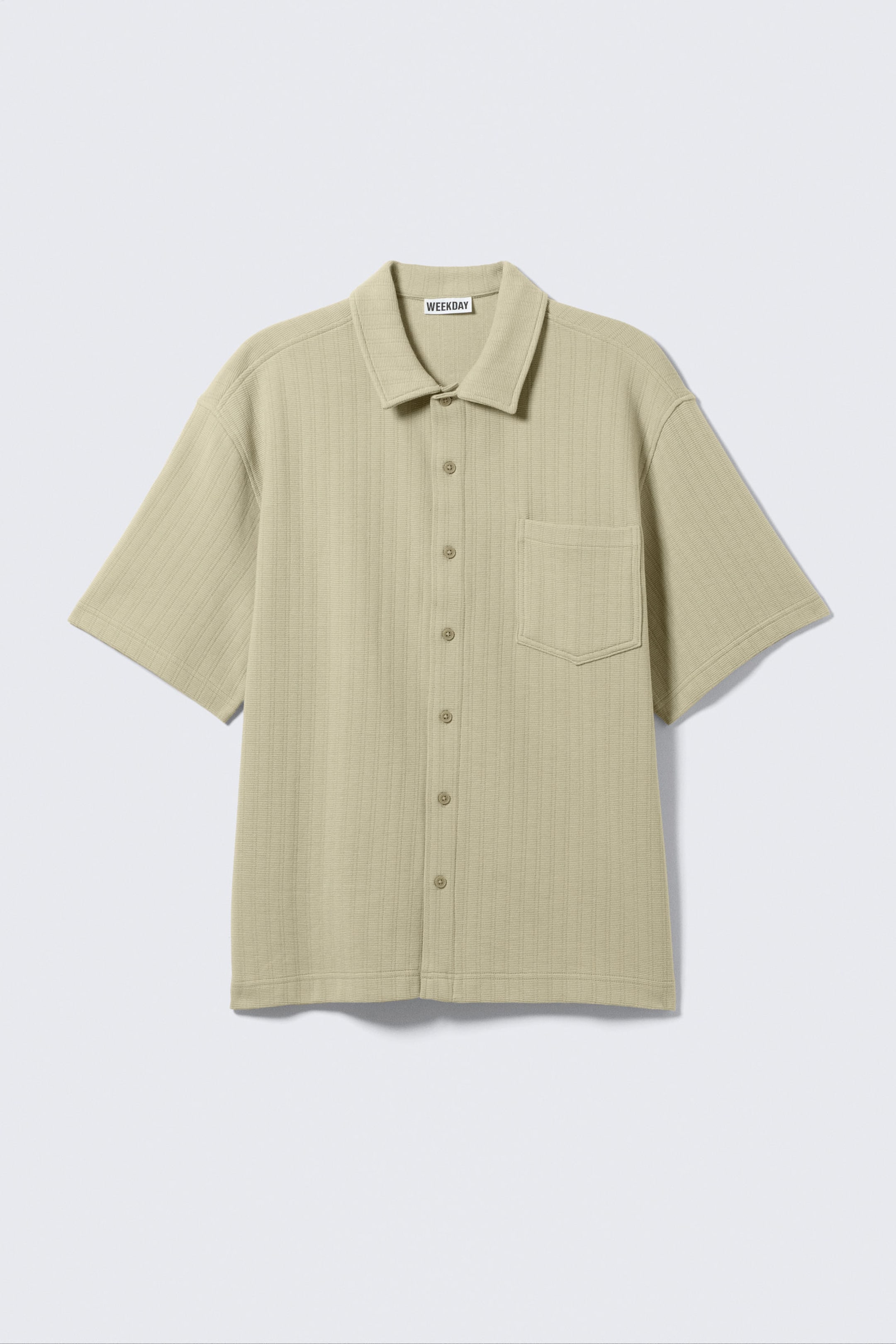 #A9A891 - Knitted Short-Sleeved Button-Up Shirt - 1