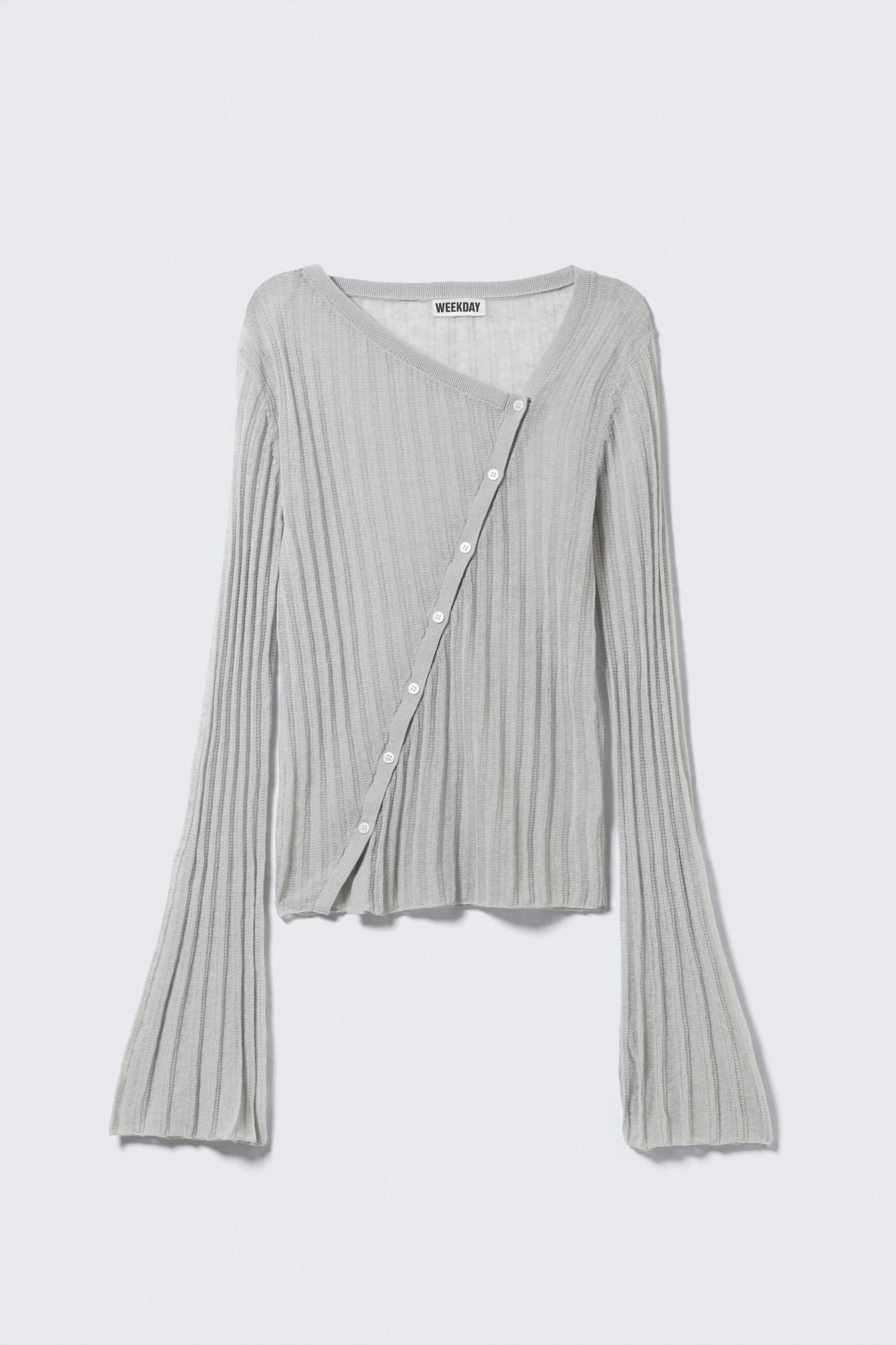#BABBBD - Asymmetric Linen Blend Cardigan - 1