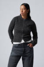 Dark Grey Melange - Slim Knitted Zip Cardigan - 0