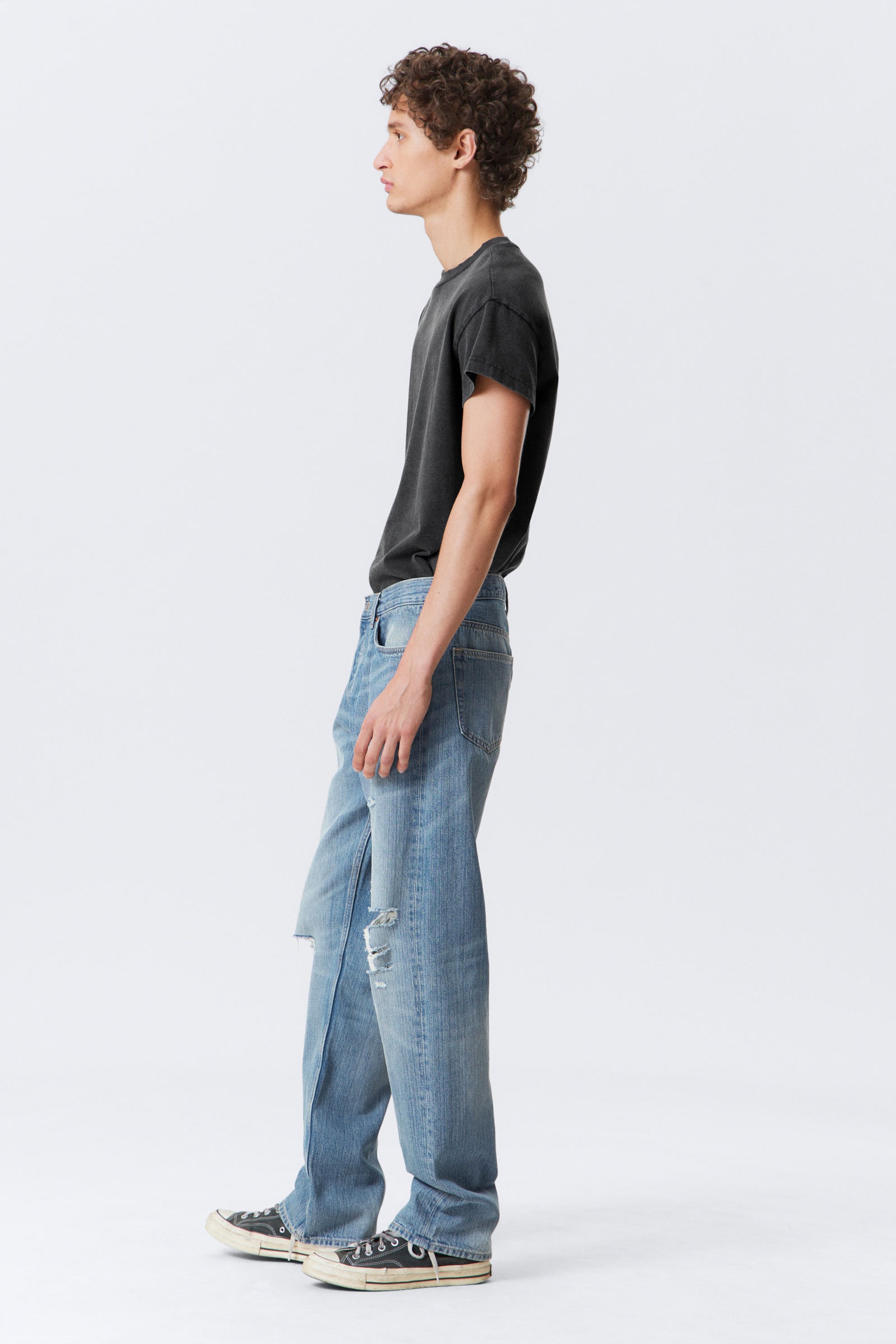 Distressed Blue - Space Relaxed Straight Leg Distressed Jeans - 2