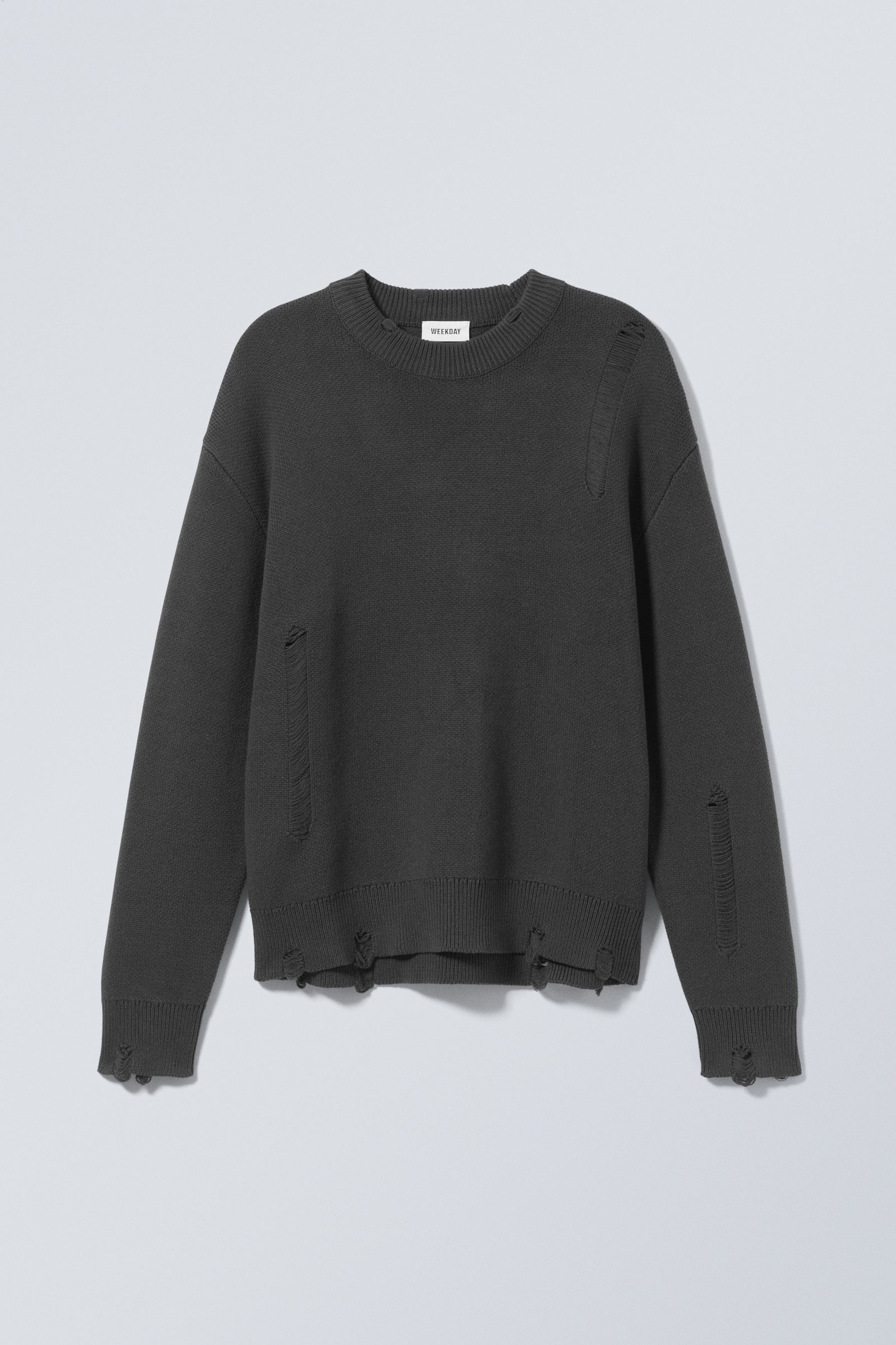 Dark Grey - Daniel Relaxed Distressed Sweater - 0