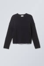 Black - Cropped Heavy Knitted Sweater - 0