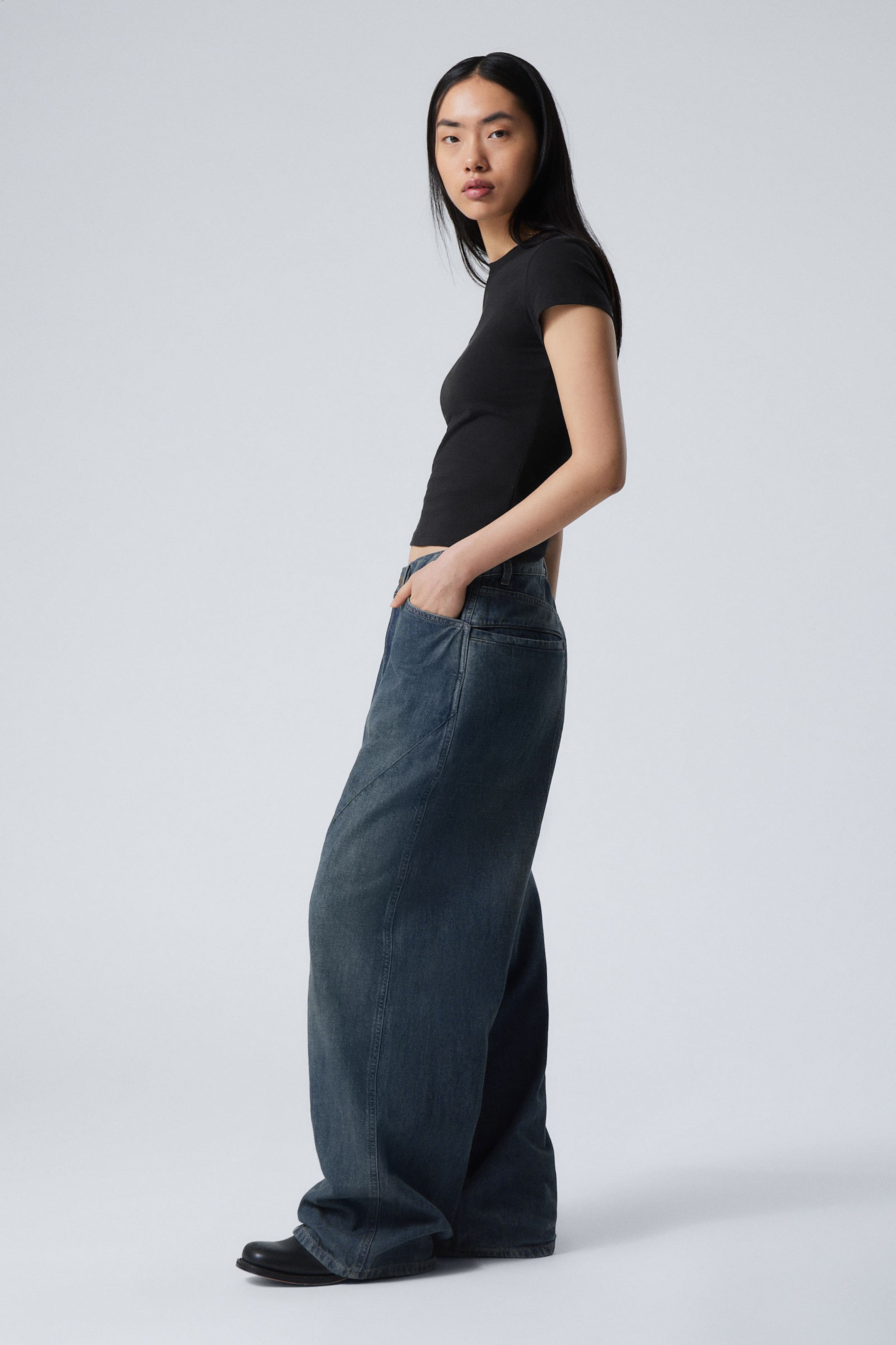 astro loose baggy shape jeans - Lake Blue - Medium Blue