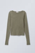 Bleached Wash Khaki Green - Hannah Washed Long Sleeve Top - 0