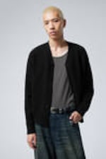 Black - Knitted Single-Breasted Cardigan - 0