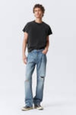 Distressed Blue - Space Relaxed Straight Leg Distressed Jeans - 0