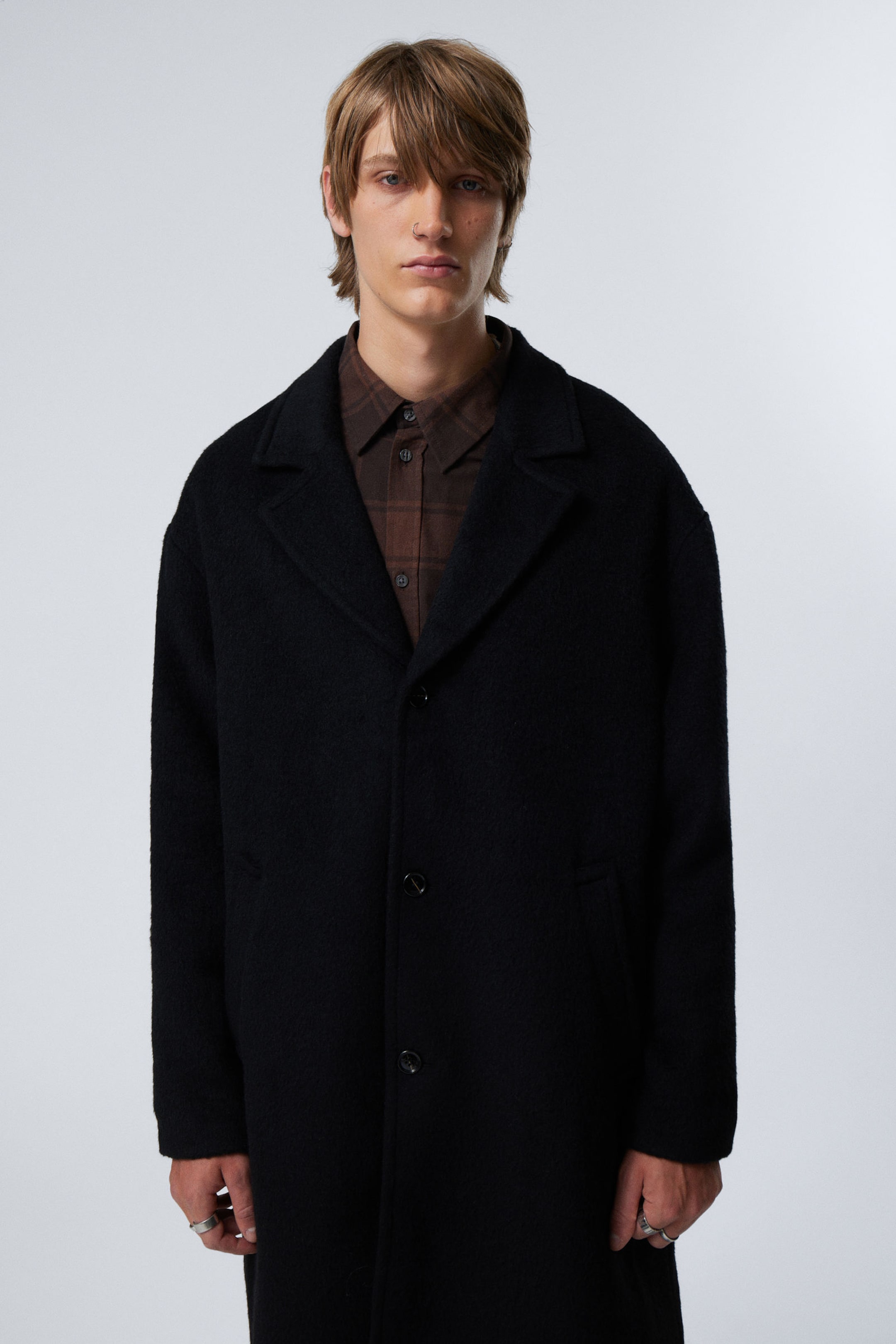 Black - Single-Breasted Oversized Wool-Blend Coat - 1