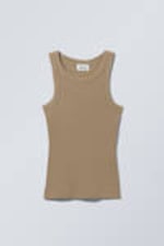 Brown - Fitted Rib Tank Top - 0