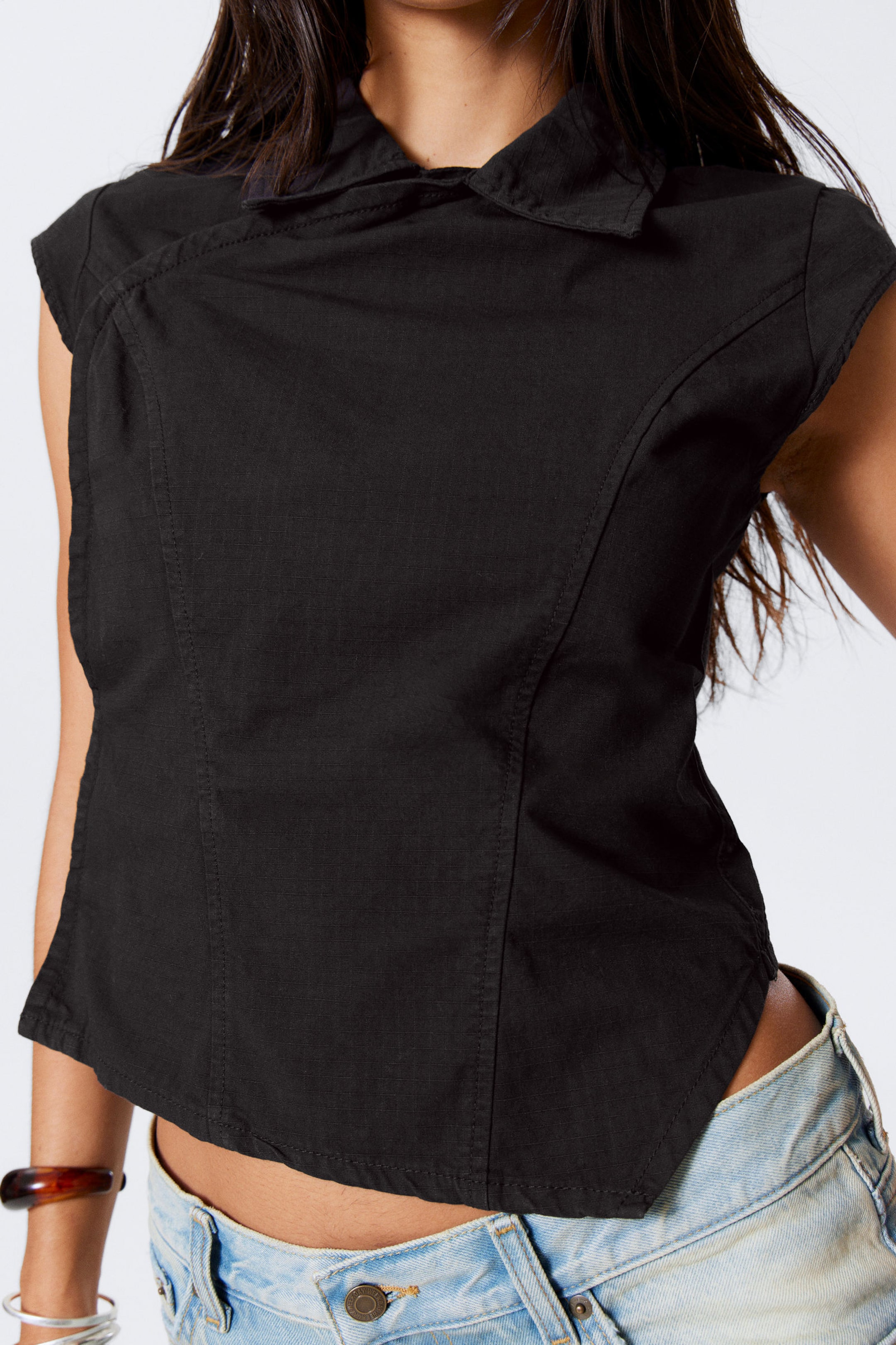 #272627 - Cap-Sleeved Asymmetric Ripstop Top - 2