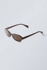 Dark Brown - Brown Lenses - Thin Oval Frame Sunglasses - 1