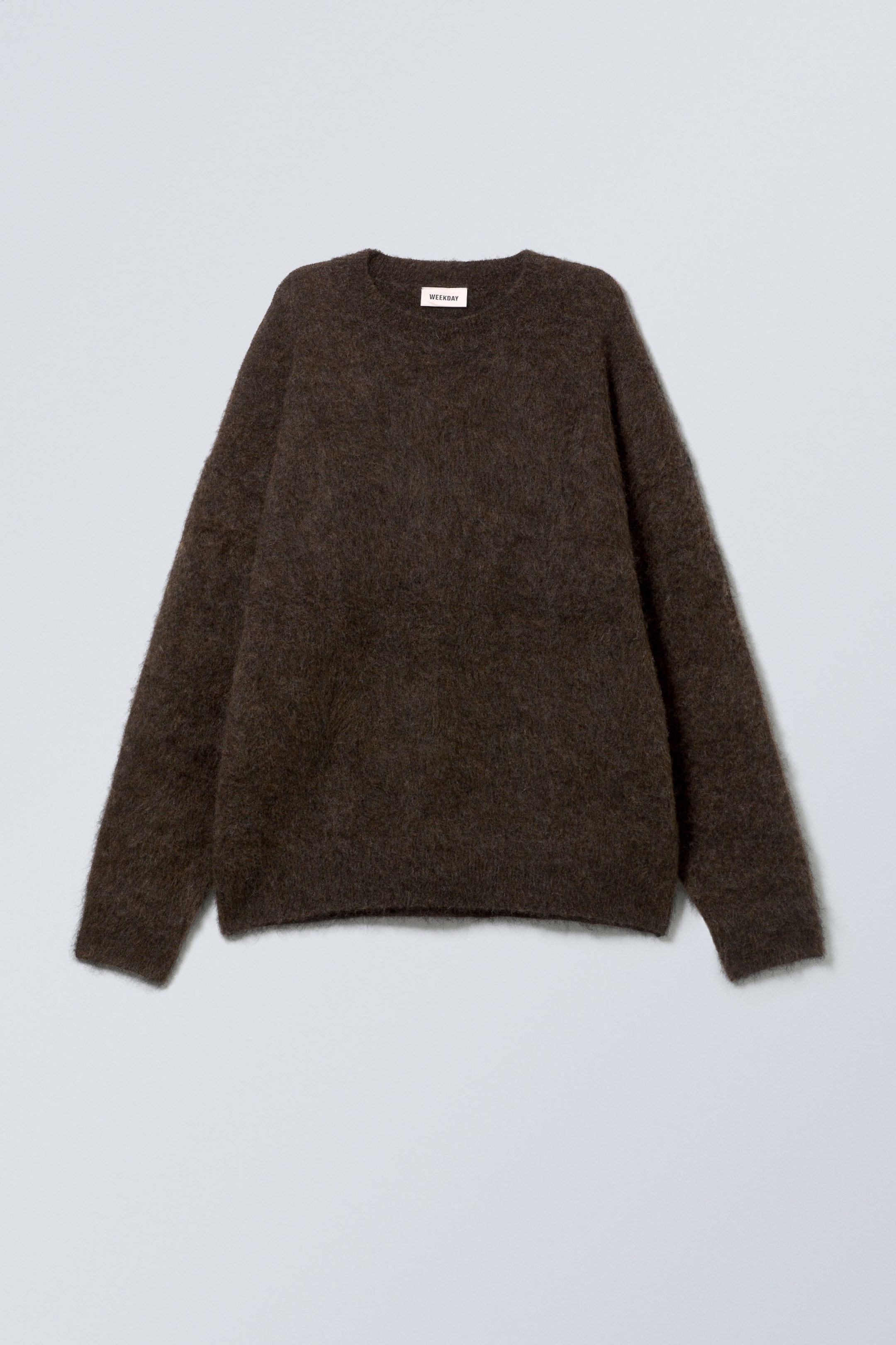 Dark Brown Melange - Oversized Knitted Mohair Blend Sweater - 2