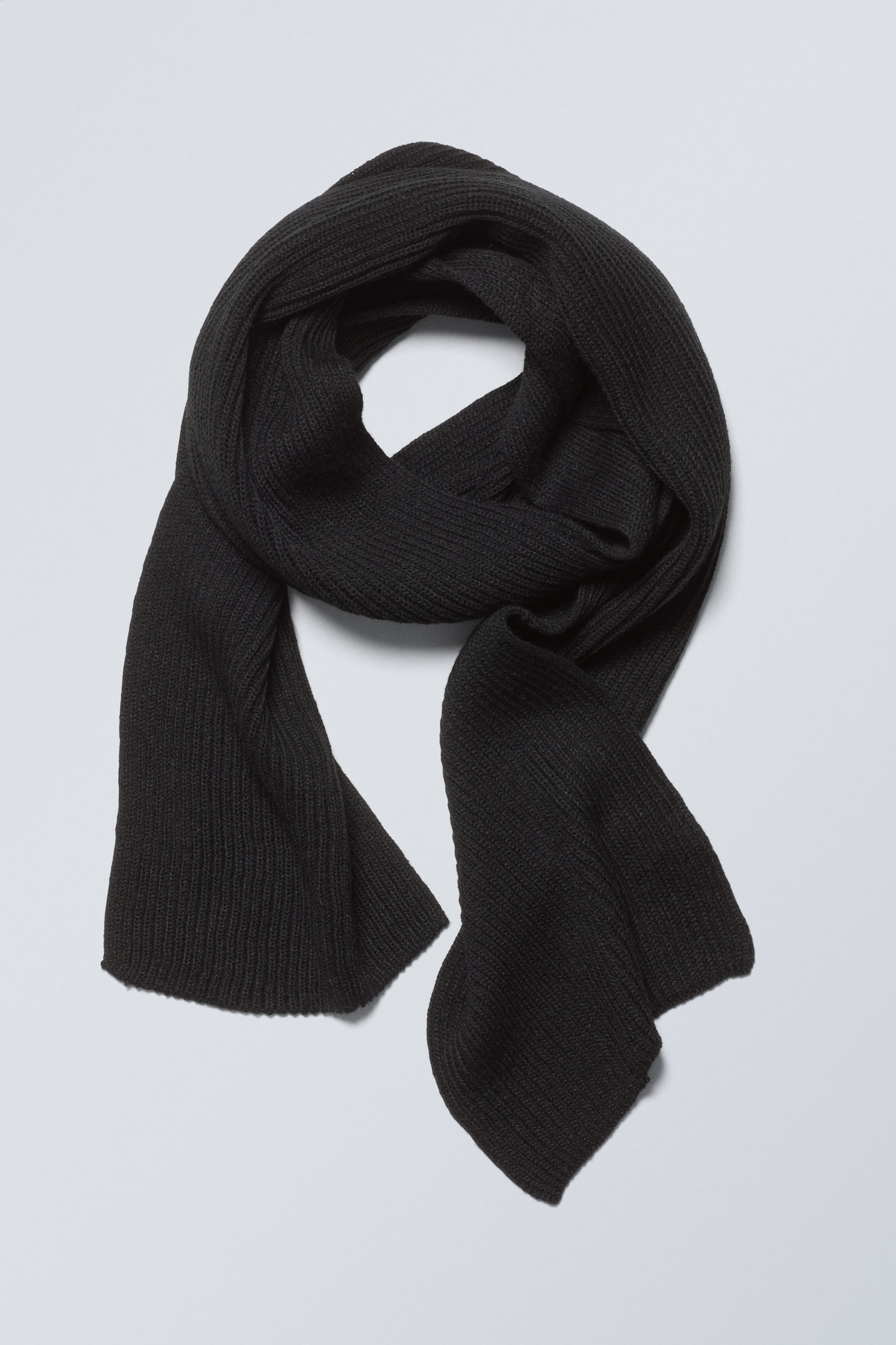 Black - Rib Knit Scarf - 1