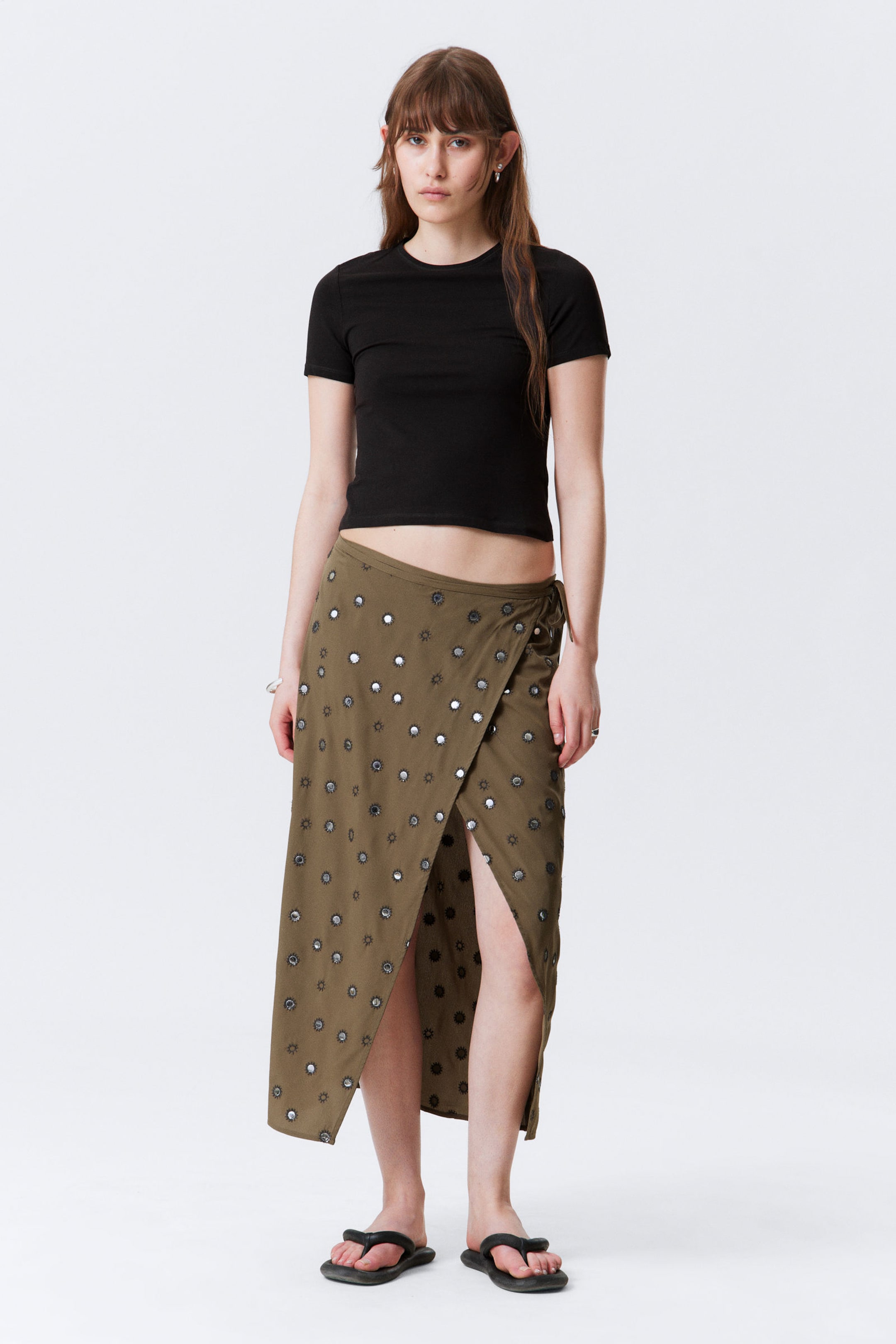 #5D5950 - Sequin Wrap Midi Skirt - 1