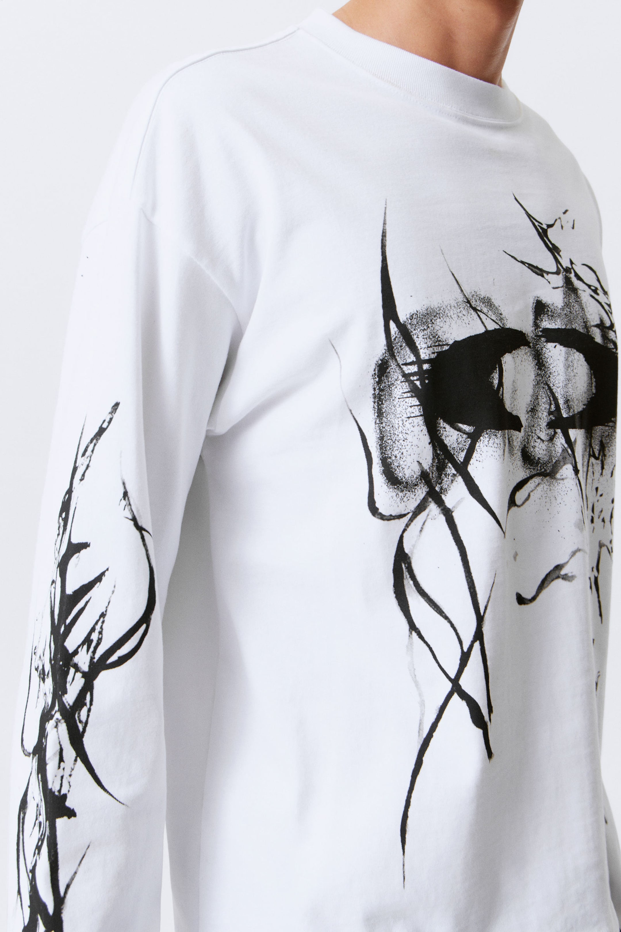 White - Big Mess - Great Boxy Graphic Long Sleeve T-shirt - 2