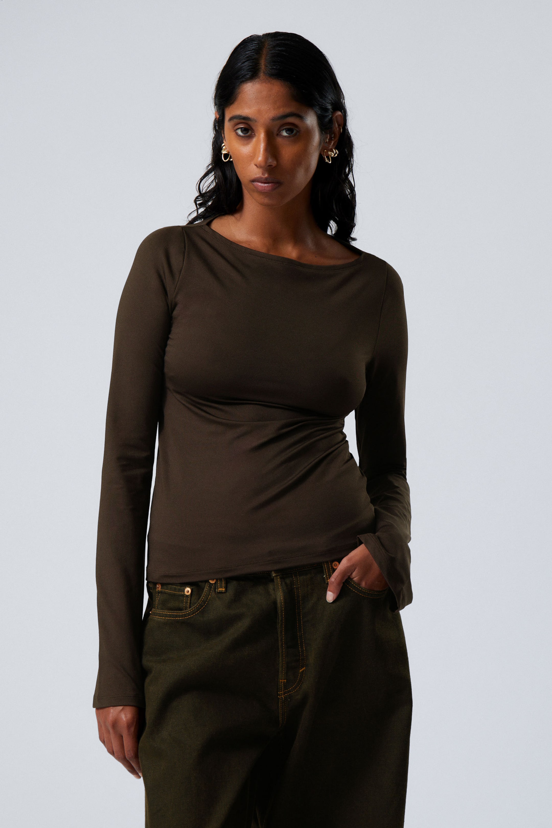 Dark brown - Annie Long-Sleeved Boat-Neck Top - 0