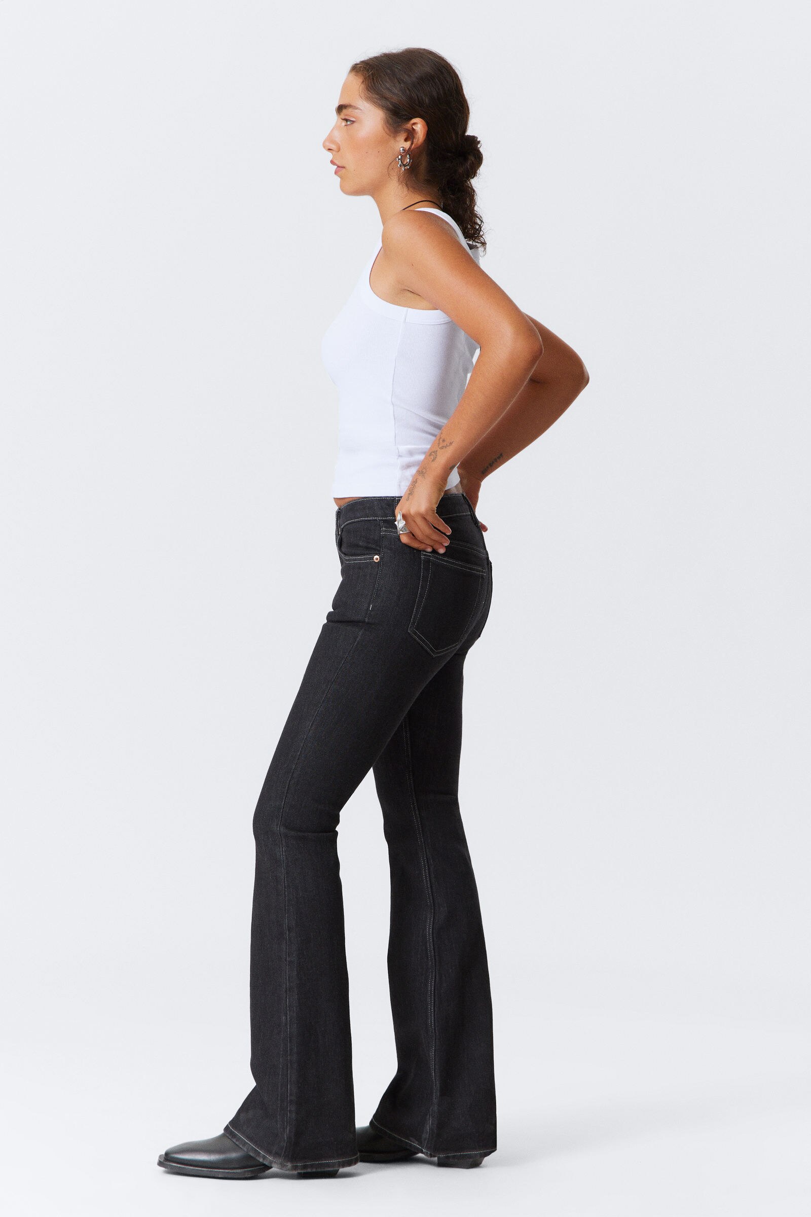 flame low rise slim flared leg jeans - Black Rinse - Black flame low rise slim flared leg jeans - Black Rinse - Black