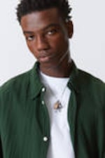 Dark Green - Oversized Structured Short Sleeve Shirt - 2