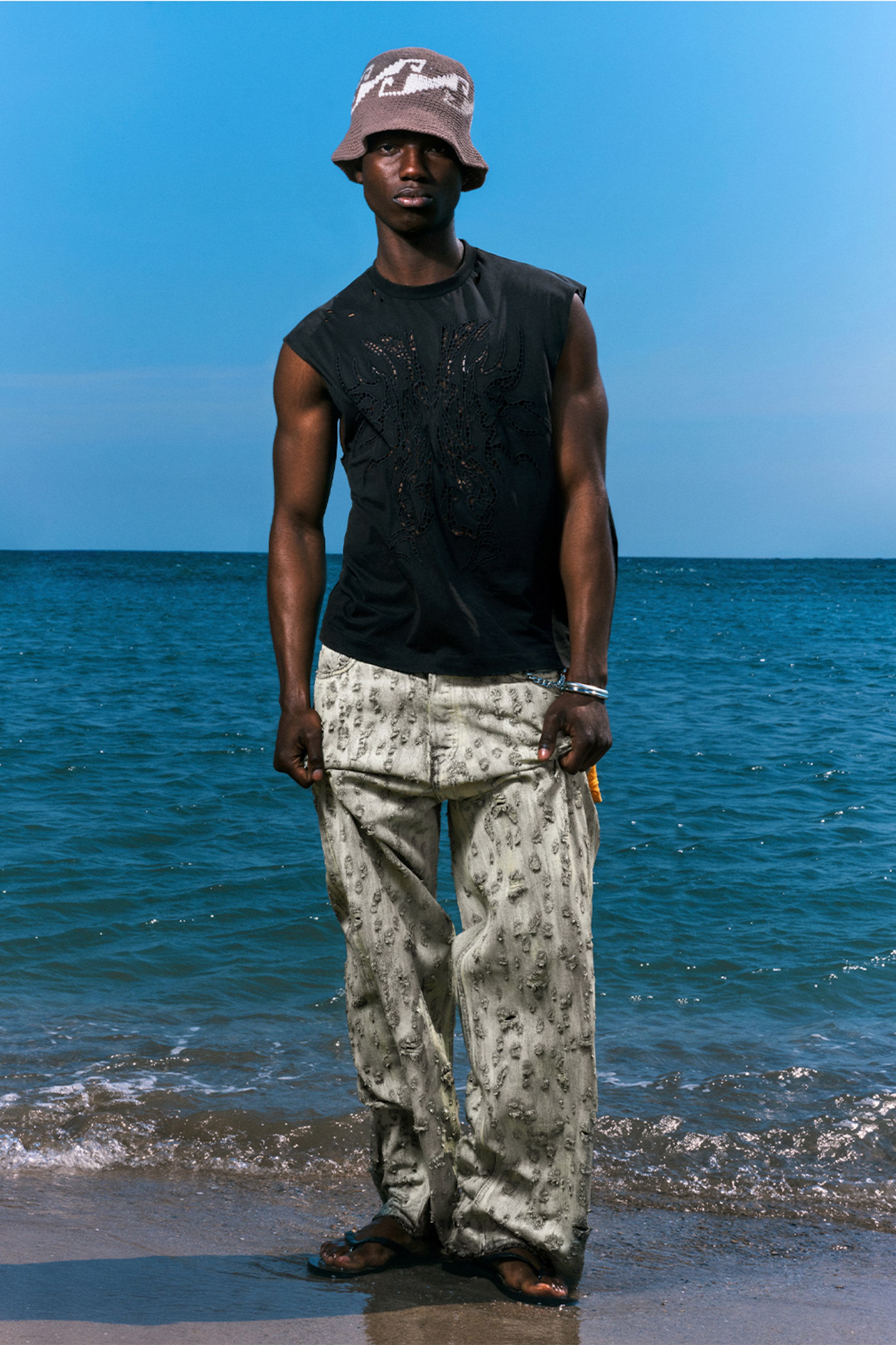 A model wearing clothing from the Weekday 2025 collection