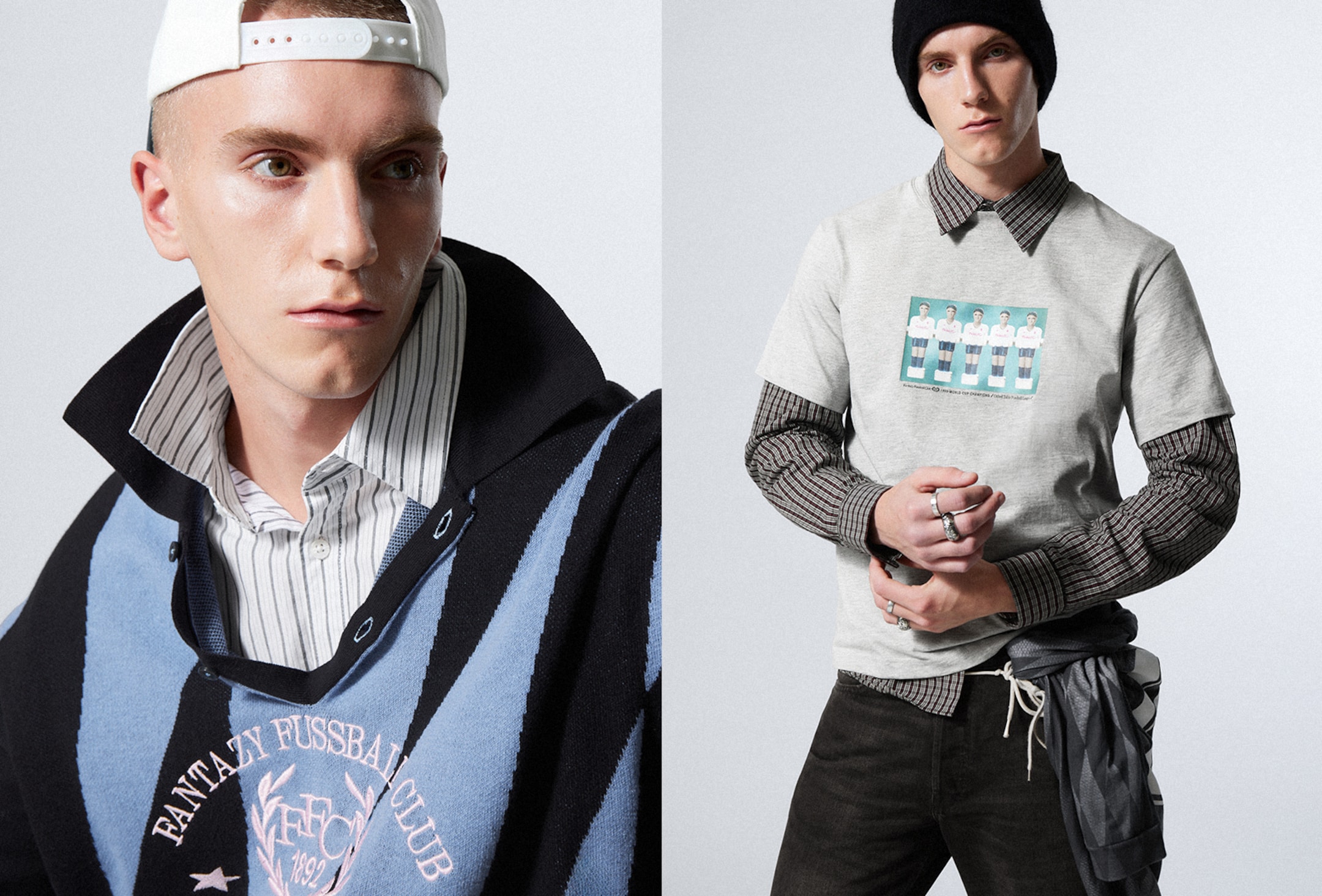 Model wearing clothing from weekday fussball collection