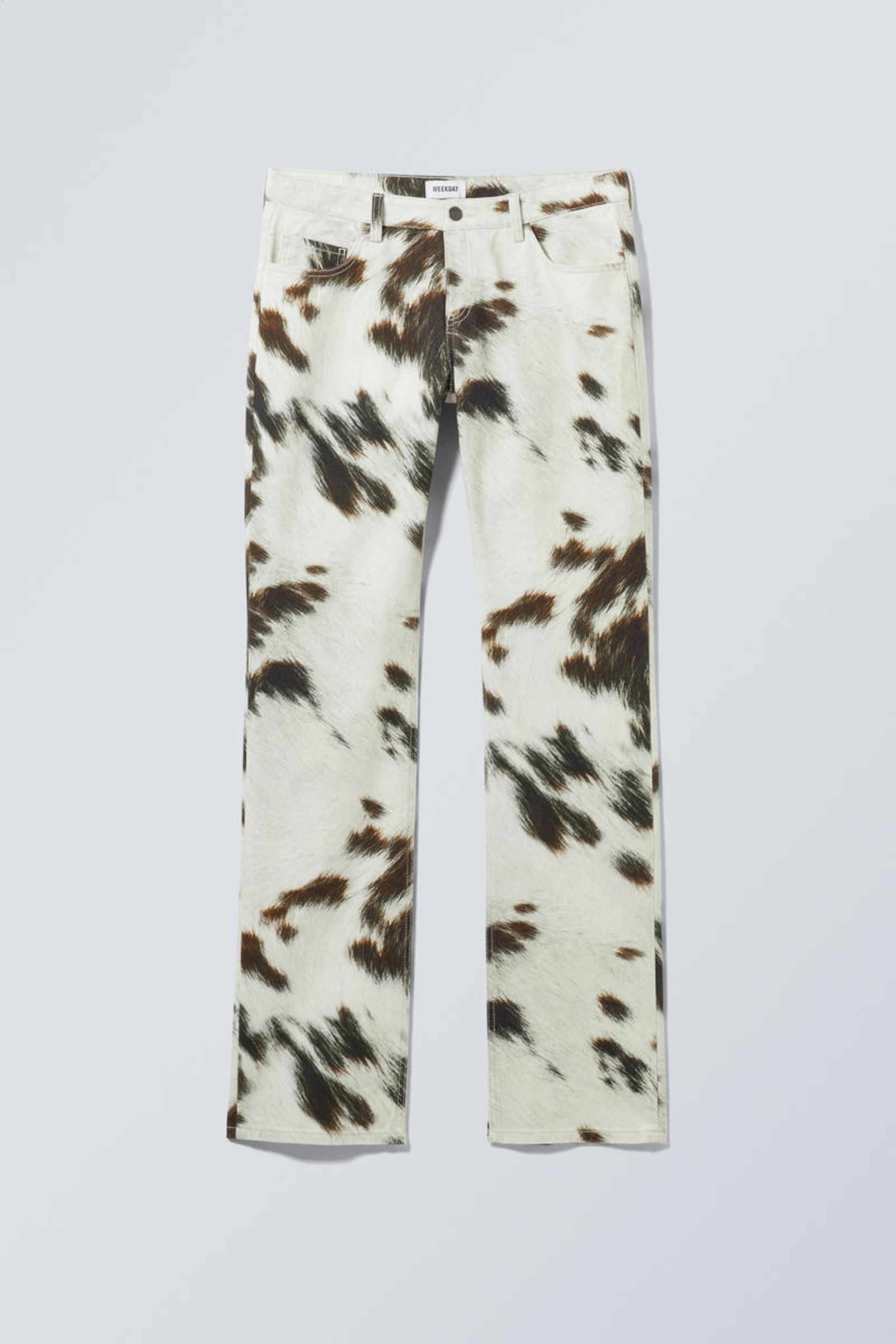 #F0EEED - Twill broek met lage taille en koeienprint