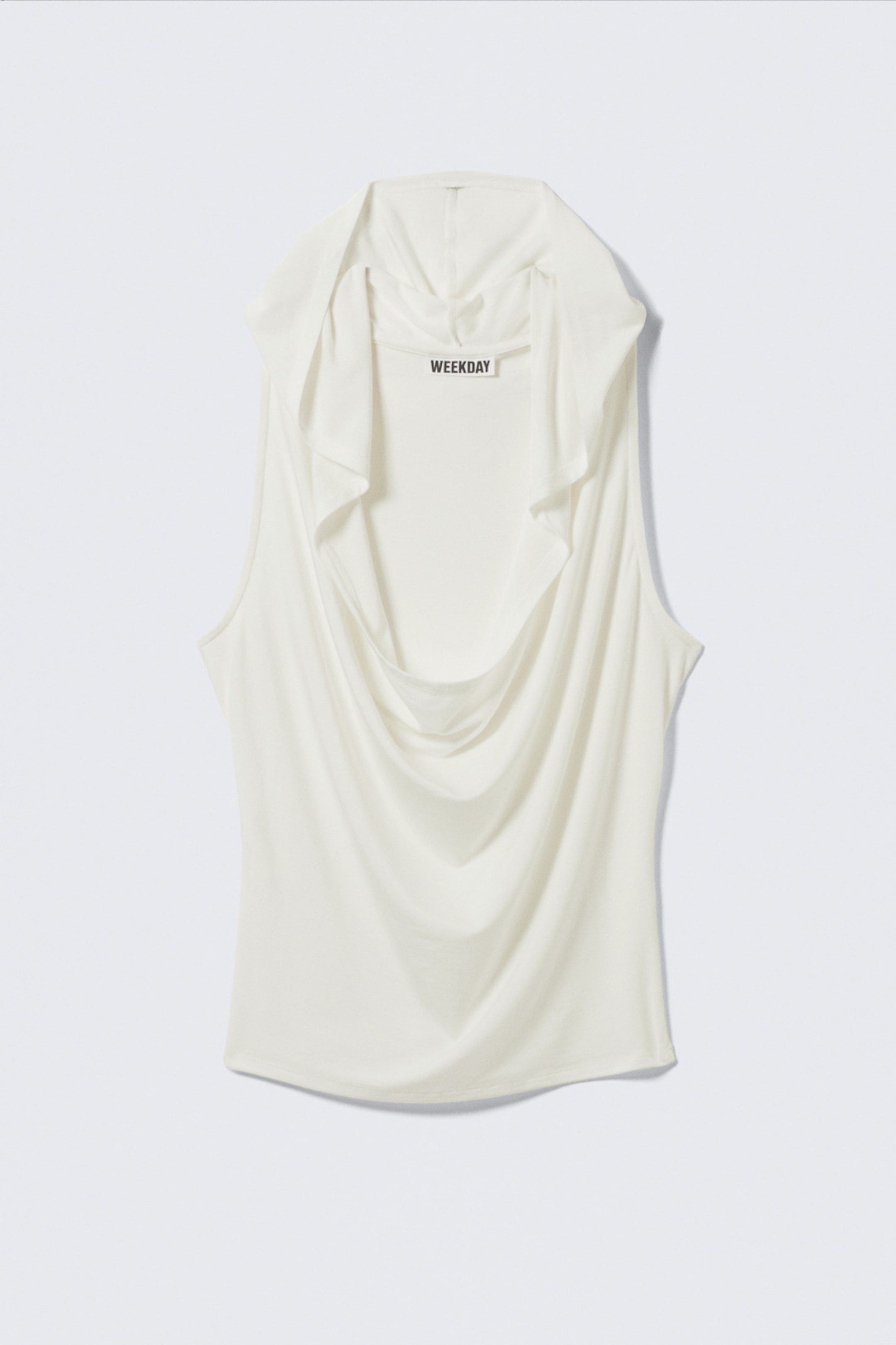#F0F1F0 - Draperad ärmlös topp med huva i lyocell